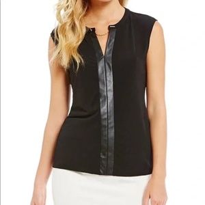 Calvin Klein - Vegan Leather Trim and Chain Neck Dressy Top